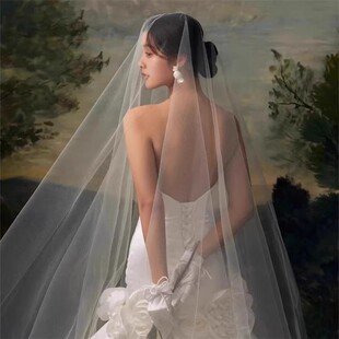 漫俪水晶高透纱新娘主婚纱头纱 软纱素纱裸纱大拖尾婚礼拍照道具