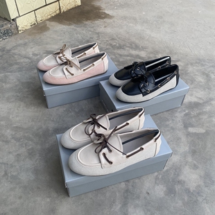 外贸货大码2025新款帆船鞋系带蝴蝶结轻便乐福鞋女