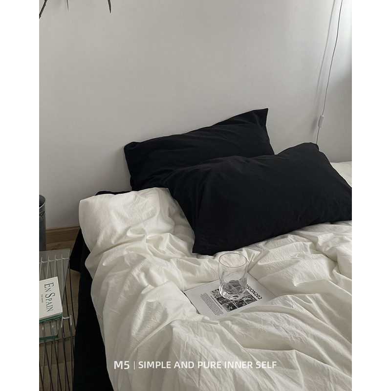 黑白极简风简约纯色床上四件套纯棉全棉床单被套床笠款床品三件套
