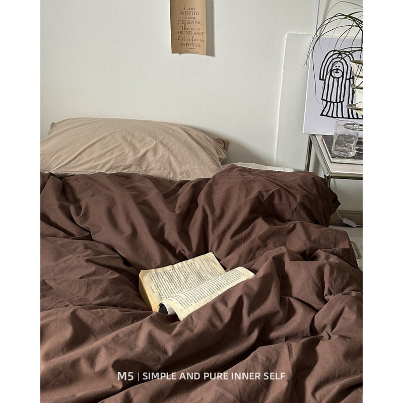 全棉单个被套复古咖色纯棉双人200x230cm单独单件150x200单人被罩