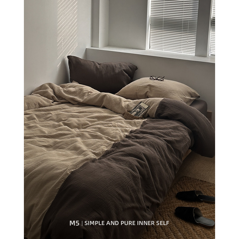 中古风美拉德皱皱纱双层纱床上四件套全棉纯棉床单被套床笠款床品