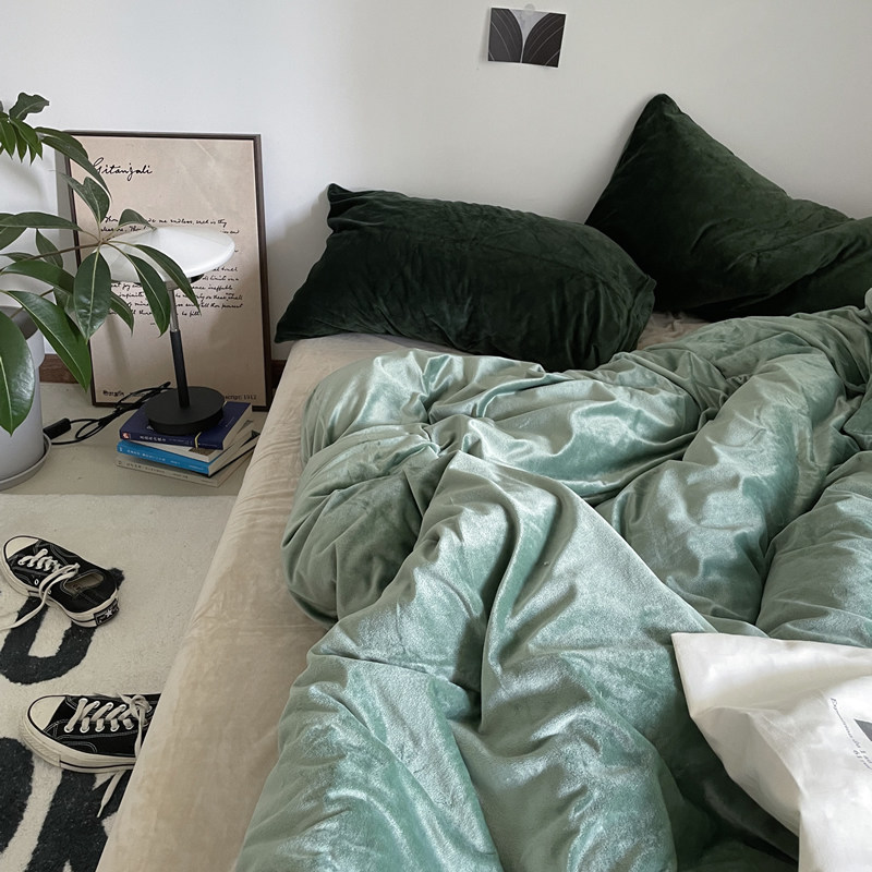 秋冬加厚保暖天鹅绒四件套珊瑚绒纯色简约床单被套床上用品三件套