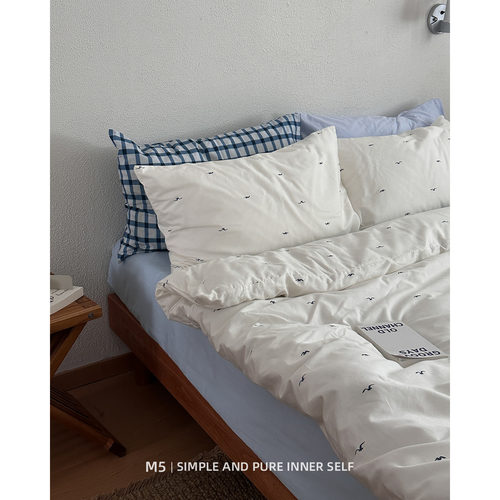 飞鸟集简约文艺风素色纯棉床上四件套全棉床单被套床笠三件套床品