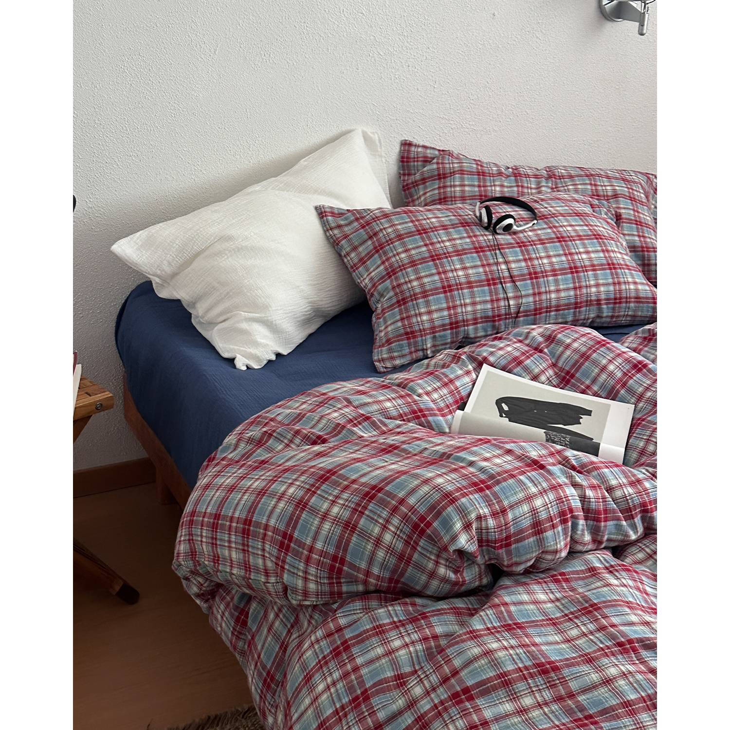 韩式复古少女格子软糯柔软双层纱全棉四件套纯棉床单被套床笠床品