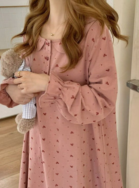 睡衣女春秋季纯棉长袖睡裙女