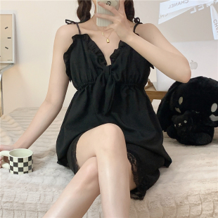 睡衣女夏季带胸垫纯棉吊带短款两件套装纯欲风性感背心薄款家居服