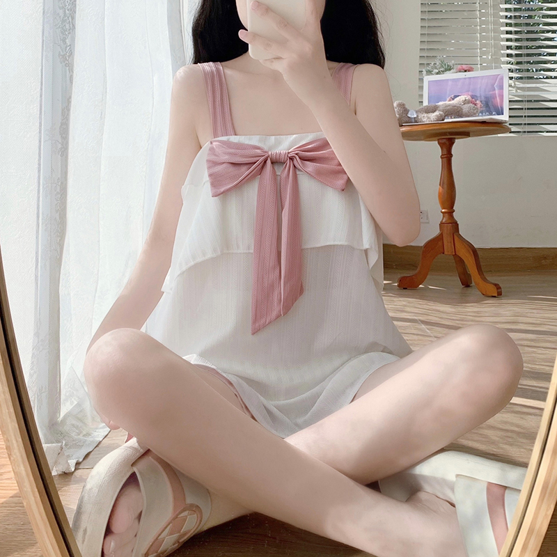 甜美吊带睡衣女夏季纯棉纱
