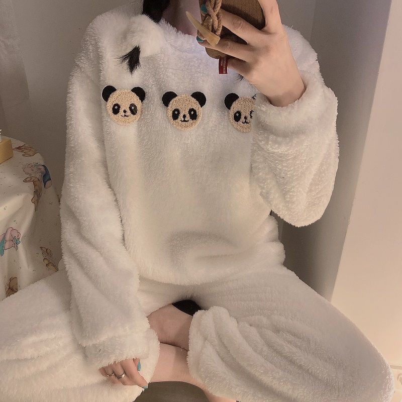 春秋法兰绒睡衣女套装