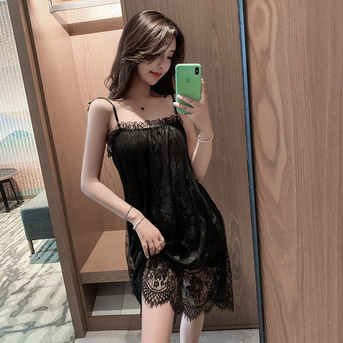 冰丝蕾丝面料夏季性感吊带睡裙