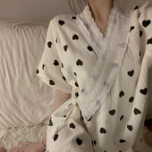 纯棉纱布和服棉麻薄款 睡衣女夏季 短袖 浴衣睡袍胖MM汗蒸服可爱睡裙