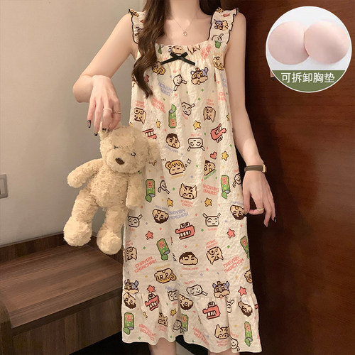 带胸垫睡裙女夏季卡通动漫可爱