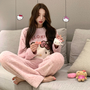 2025新款少女感甜美风半边绒睡衣女冬季可爱加厚保暖珊瑚绒家居服