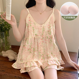 甜美少女碎花田园风吊带睡衣女款 夏季 2025新款 性感公主家居服套装