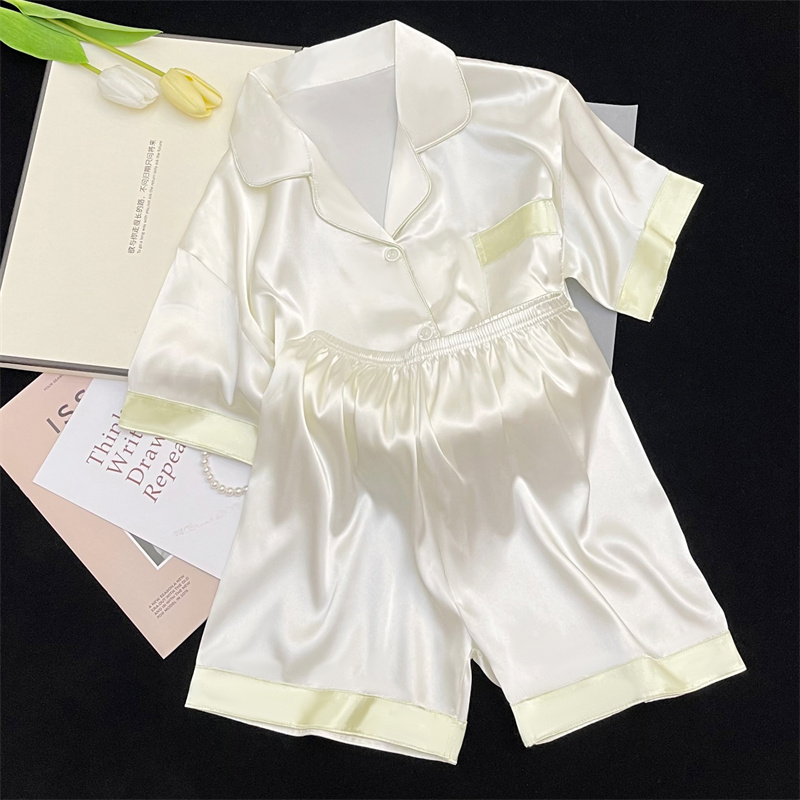清新香槟睡衣女夏季冰丝绸2025新款短袖高级感薄款性感家居服套装