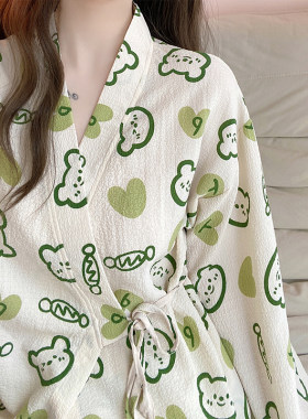 系带和服睡衣女春秋季纯棉
