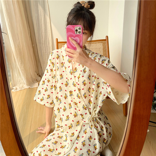 纯棉短袖 睡袍女夏季 可爱睡衣睡裙日系和服中长款 大码 新款 春家居服