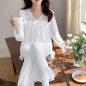 公主风性感网纱莫代尔蕾丝家居服套装 纯欲风花边长袖 睡衣女春秋季