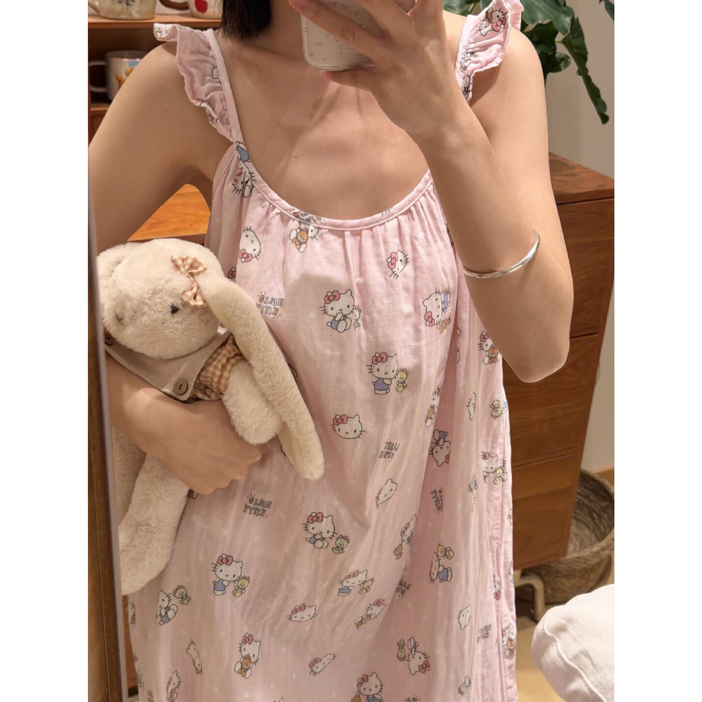 韩系粉小猫吊带睡裙女夏季2026新款可爱甜美纯棉薄款连衣裙家居服