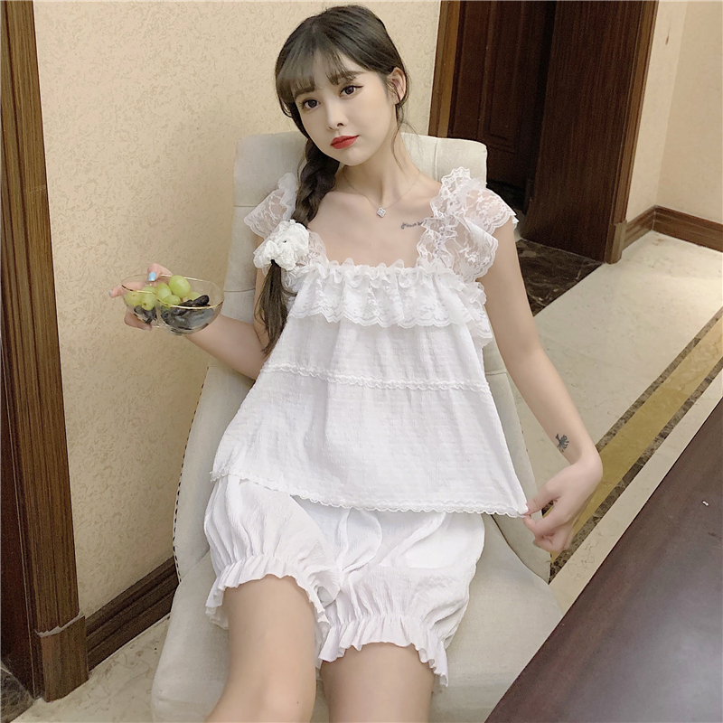 睡衣女夏季纯棉蕾丝吊带