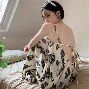 吊带睡裙女夏季 网红风性感露背女士睡衣 纯棉2025年新款 连衣裙薄款