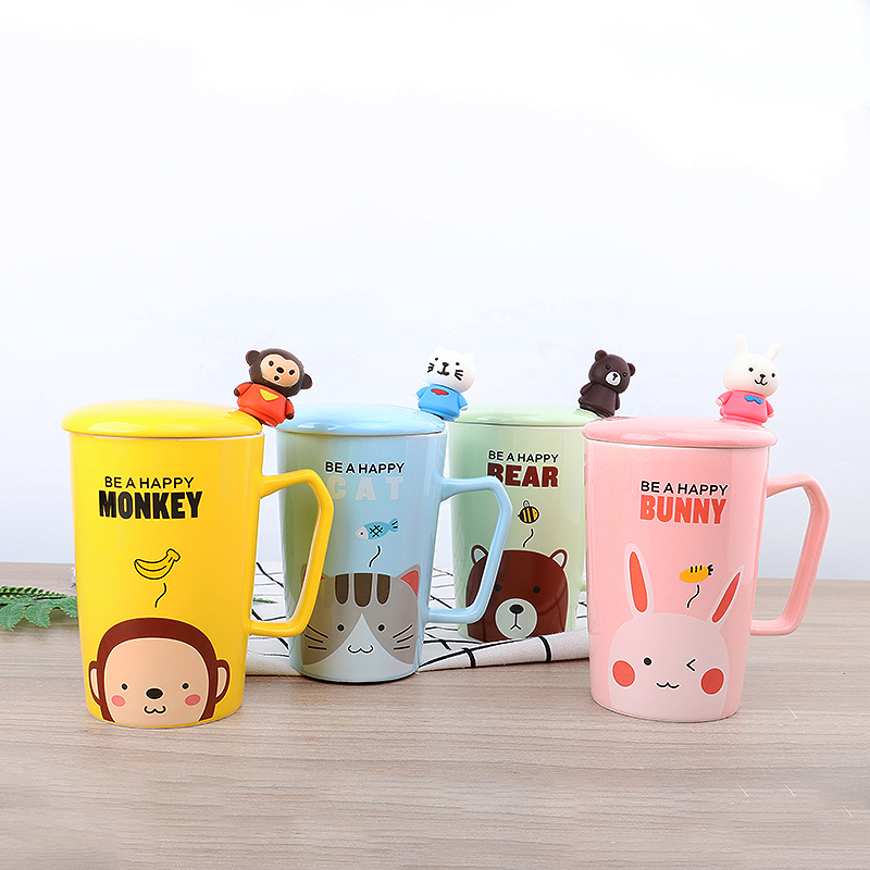 创意卡通家用陶瓷马克杯子女ins可爱带盖勺早餐咖啡杯喝水杯茶杯在类目 餐饮具, 杯子/水杯/水壶, 马克杯中 - 来自Buy2taobao.com提供专业的淘宝代购服务