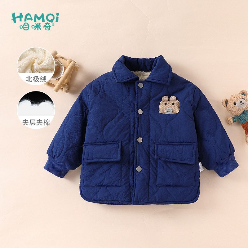 男童夹棉外套冬季新款儿童帅气加绒保暖夹克棉服小童宝宝洋气衣服
