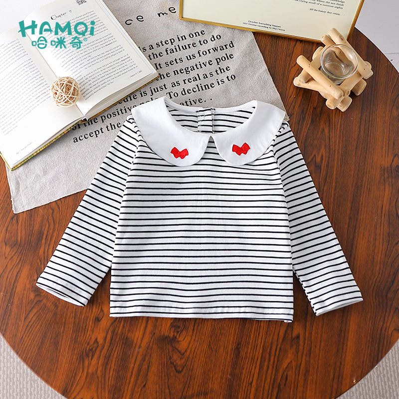 女童童装长袖T恤秋装小儿童条纹休闲百搭打底衫宝宝新款洋气上衣