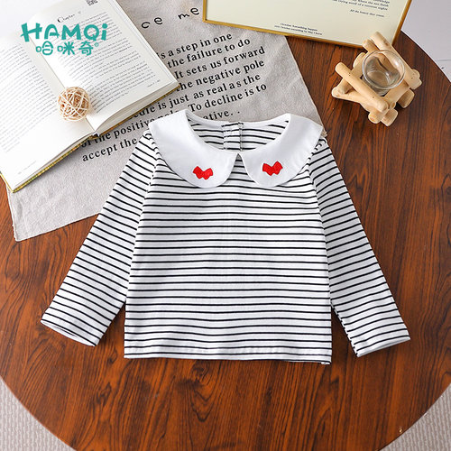 女童童装长袖T恤秋装小儿童条纹休闲百搭打底衫宝宝新款洋气上衣