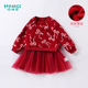 女童连衣裙秋冬新款 儿童薄绒网纱拼接裙宝宝中小童红色洋气公主裙