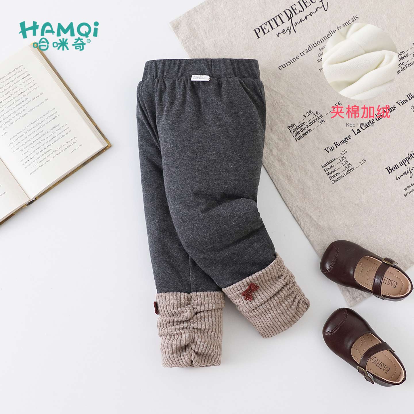 女童夹棉加绒打底裤冬装小儿童洋气拼接棉裤加厚长裤宝宝冬季裤子