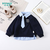 宝宝外穿衣服 学院风帅气假两件上衣小儿童新款 男童长袖 卫衣春秋季