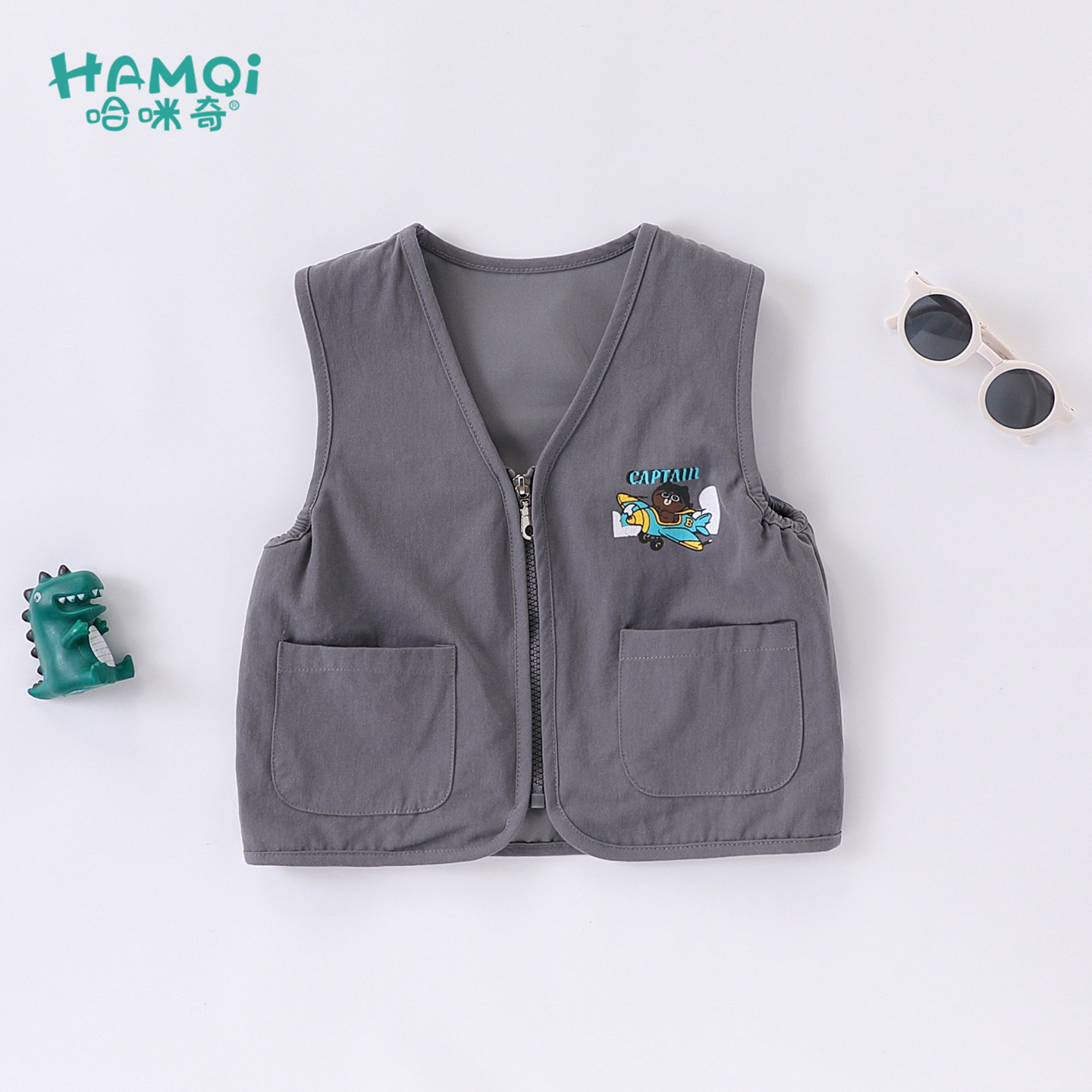 男童马甲春秋装宝宝纯棉童趣印花坎肩外套小儿童拉链无袖背心上衣