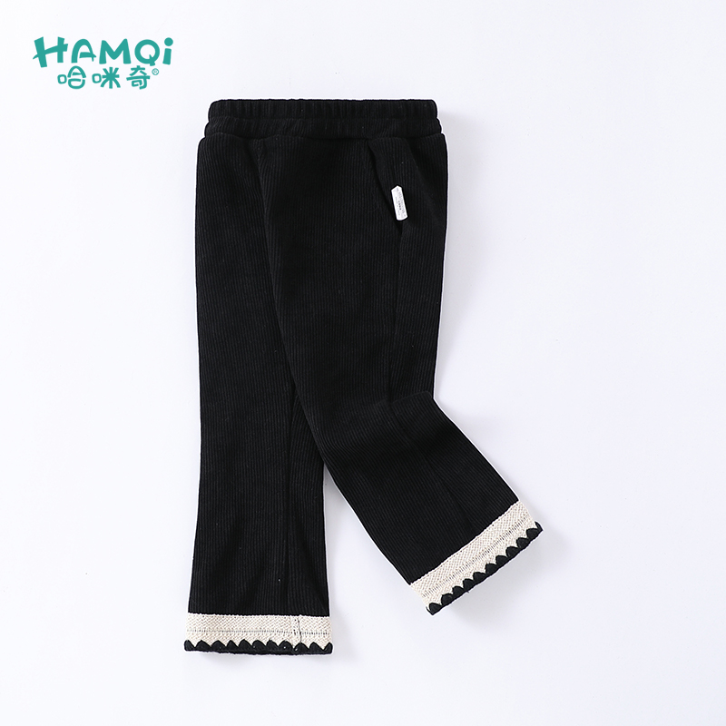 女童秋冬灯芯绒加绒微喇裤