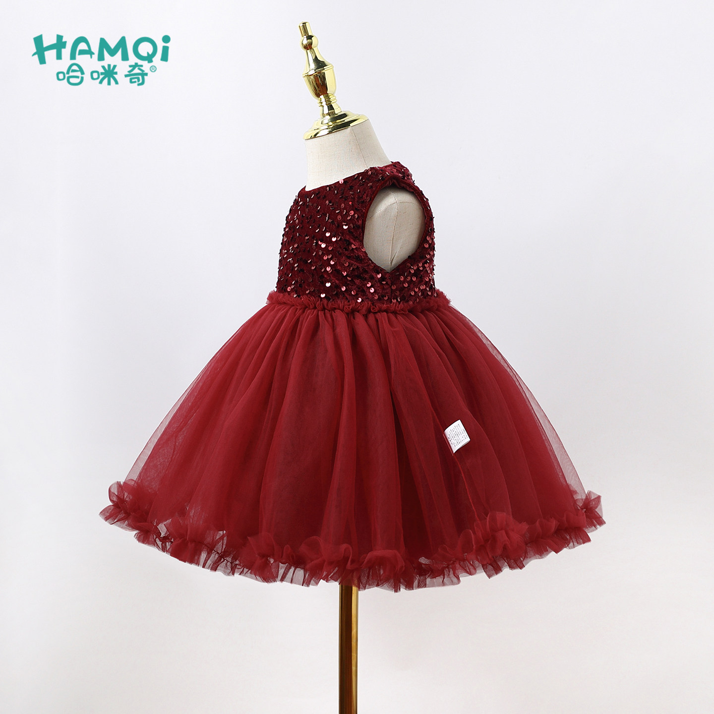 女童夹棉连衣裙秋冬装新款童装洋气网纱公主裙小儿童宝宝裙子红色