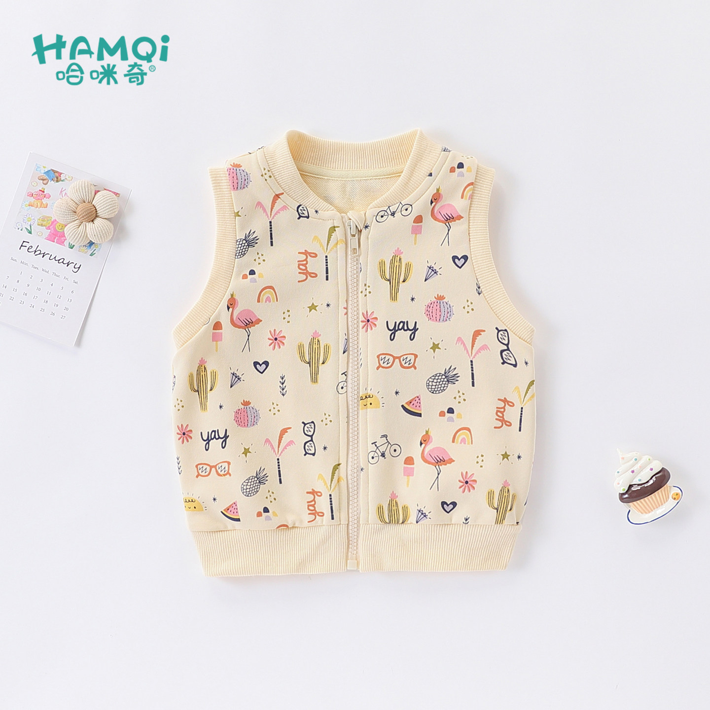 女童开衫马甲春秋装童装小儿童卡通印花背心宝宝新款外穿坎肩衣服