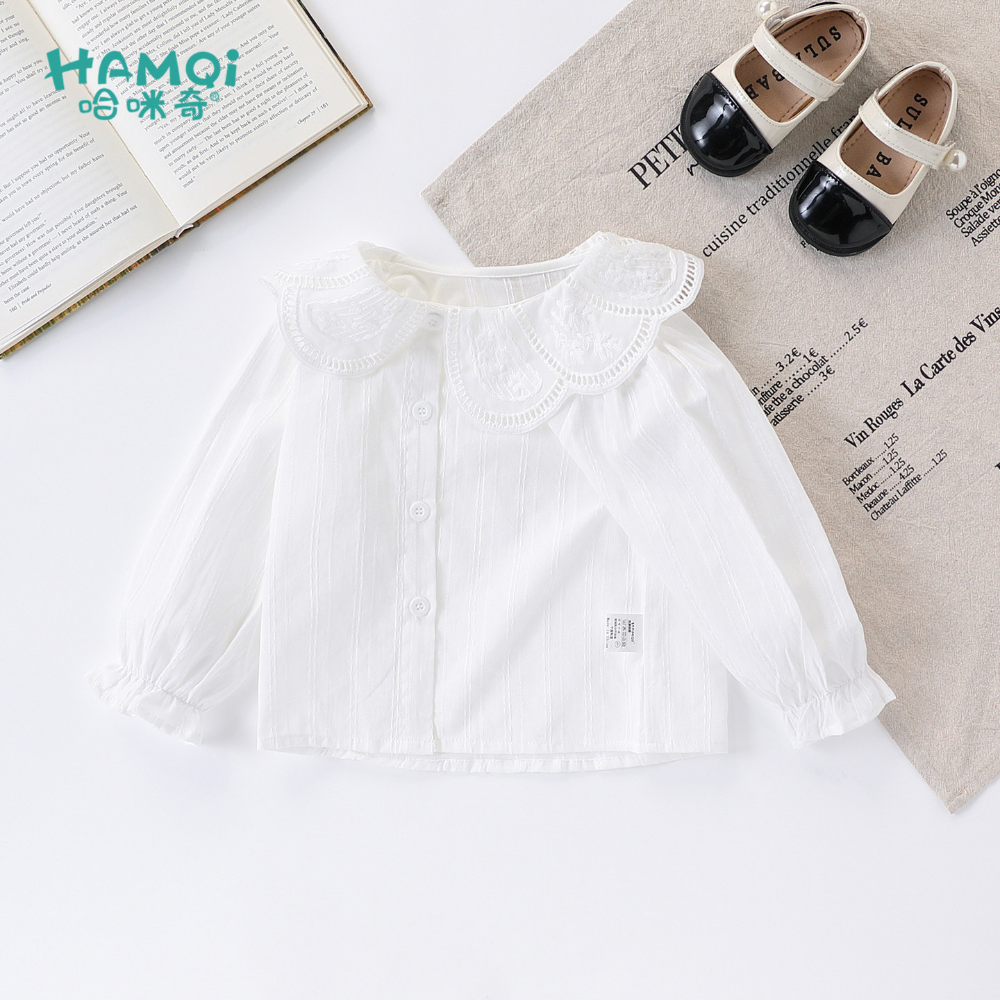 女童娃娃领衬衫春秋装白色衬衣长袖小儿童打底衫宝宝新款翻领上衣