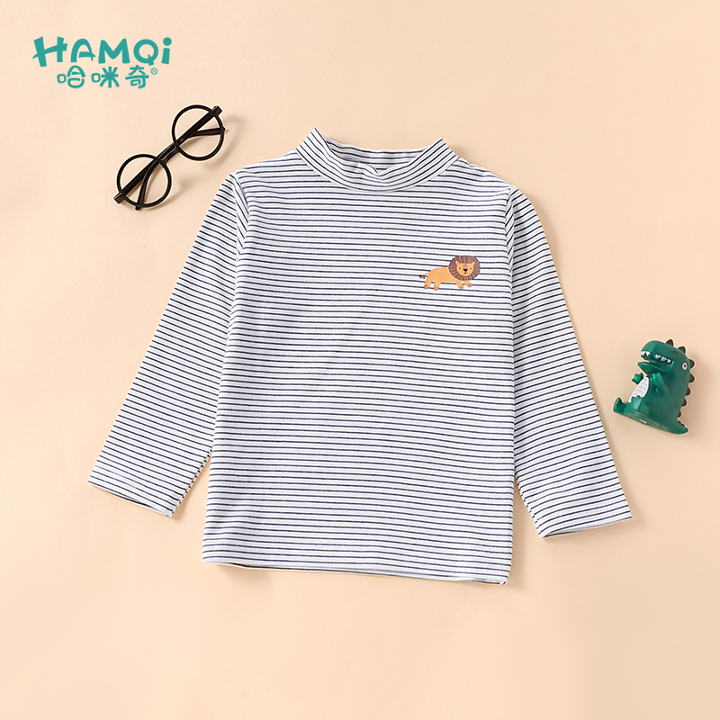 男童春秋高领条纹百搭T恤