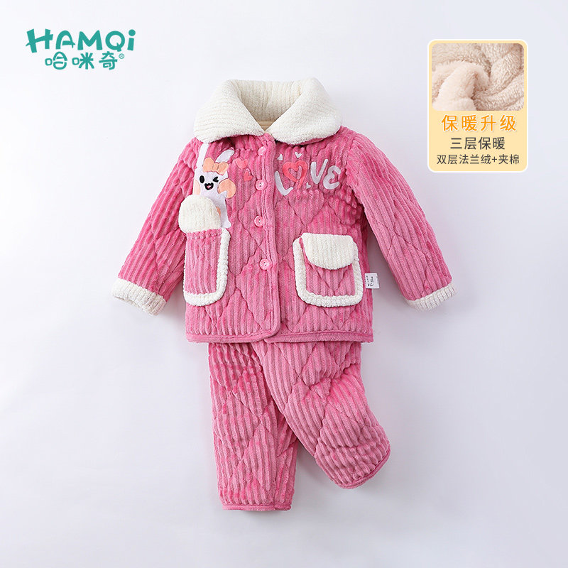 女童睡衣套装秋冬款婴儿宝宝加厚夹棉家居服儿童小童外穿保暖衣服