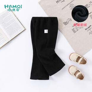 女童裤子秋冬装黑色加绒微喇叭裤休闲裤小儿童宝宝新款长裤童装潮