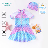 女孩连体游泳衣女童2025夏季 泳装 新款 儿童宝宝防晒抗菌美人鱼短袖