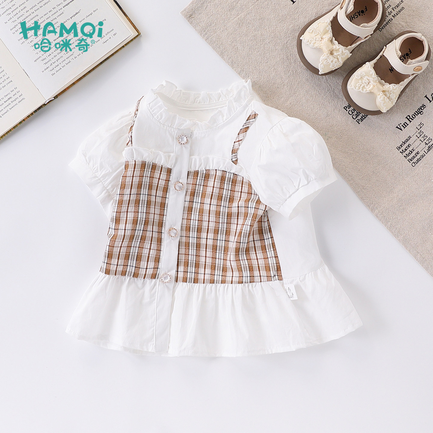 女童衬衫2026夏季小儿童洋气复古假两件衬衣宝宝女孩新款上衣短袖