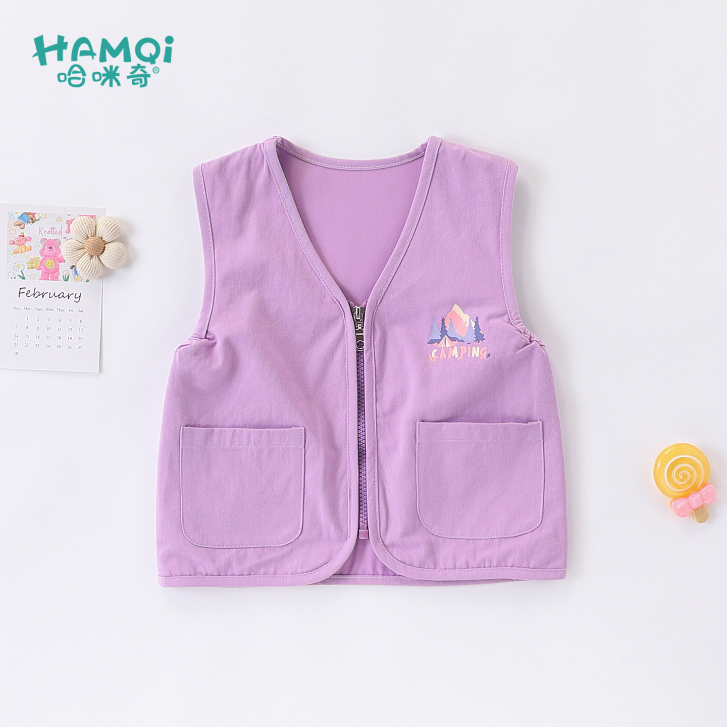女童纯棉马甲春秋装宝宝童趣印花坎肩外套小儿童拉链开衫背心上衣