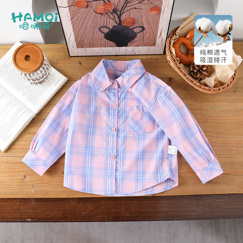 女童纯棉衬衫春秋新款童装儿童外穿格子长袖衬衣上衣宝宝小童衣服