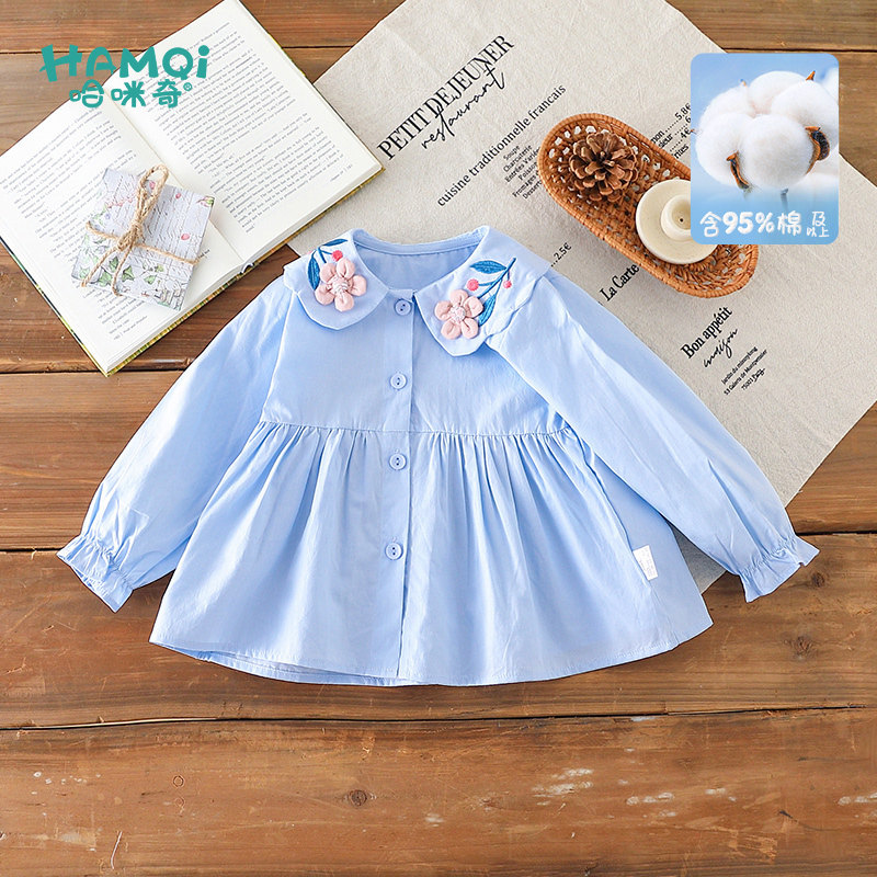 女童衬衫春秋季新款长袖衬衣小儿童纯棉洋气上衣宝宝立体花朵衣服