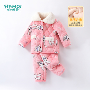 女童睡衣套装小童婴儿加厚夹棉家居服秋冬款儿童宝宝外穿保暖衣服