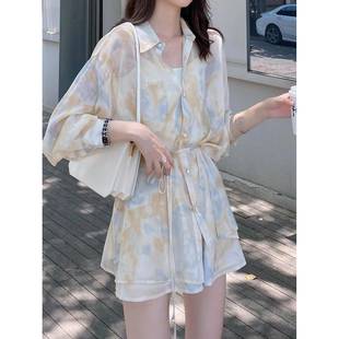 海边度假雪纺洋气夏季 女夏天 连衣裙衬衫 小个子设计感小众两件套装