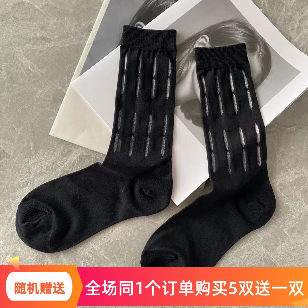 棉拼丝袜中筒洞洞欧货春夏薄款