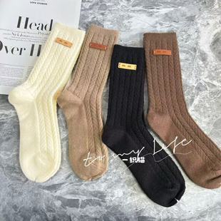 百搭潮袜保暖袜柔软舒适m皮标装 羊绒中筒袜时尚 饰品袜子 新款 冬季