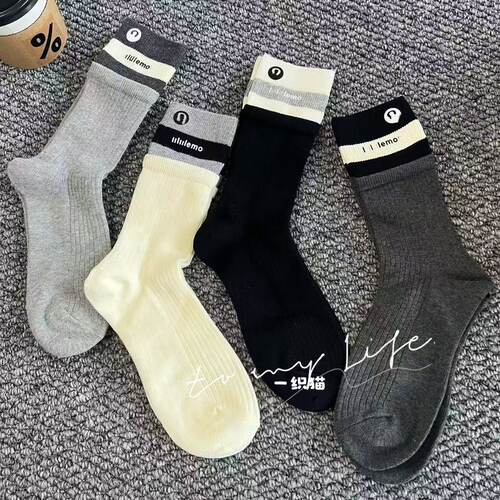 韩版拼色双罗口潮牌字母中筒袜