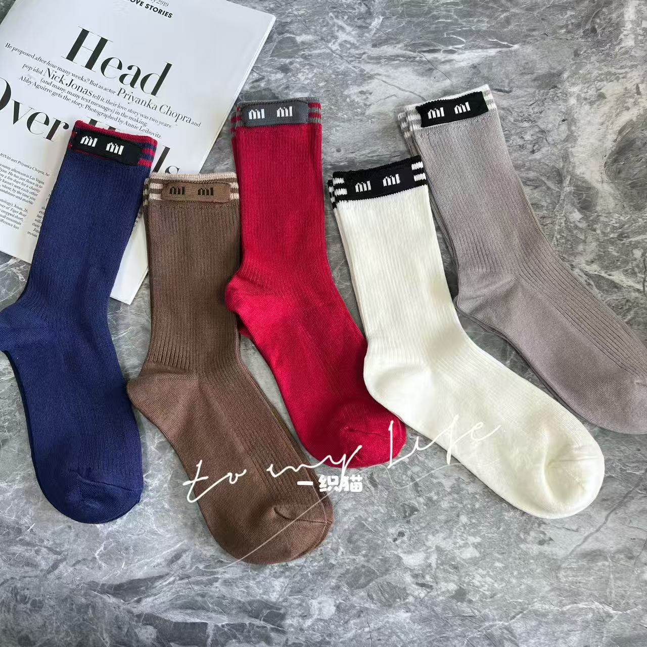 欧货高品质法式织带字母中筒袜超柔莫代尔棉袜子女网红同款潮袜